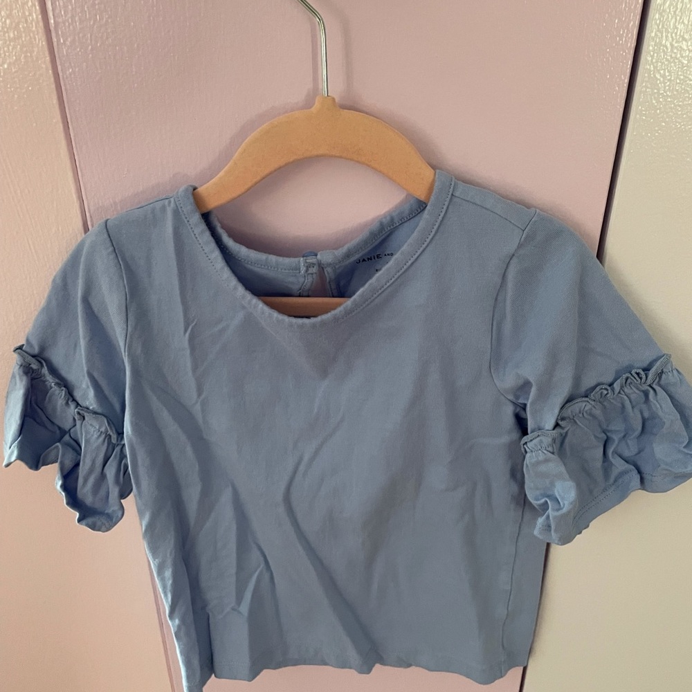 Blue shirt sleeves Janie and Jack girls shirt, size 5, good used condition.